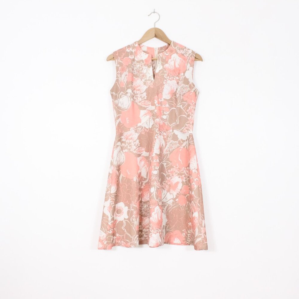 D'Allards Canada Vintage Beige and Pink Fitted and Flare Dress